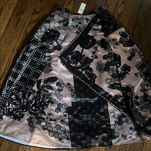 Elegant Black tan embroidered sequin satin a line Skirt NEW NWT